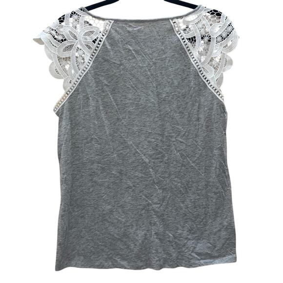 LOFT Gray Sleeveless Top Lace Flutter Sleeve Womens Medium Summer Minimalist - Picture 6 of 6